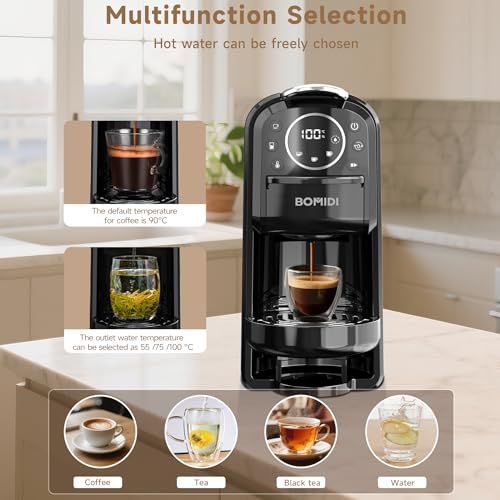 Black 3-in-1 Capsule Machine Smart LED coffee maker with digital display on kitchen counter, compat…
