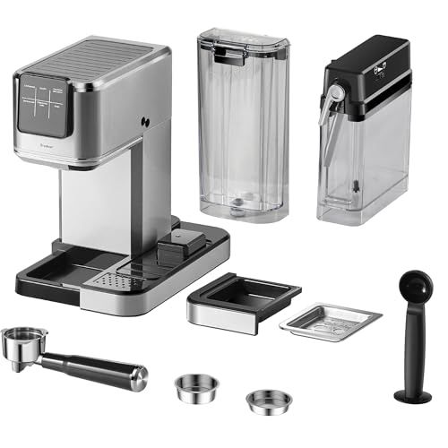 Royalstar 20 Bar Espresso machine and accessories, stainless steel and clear plastic components, in…