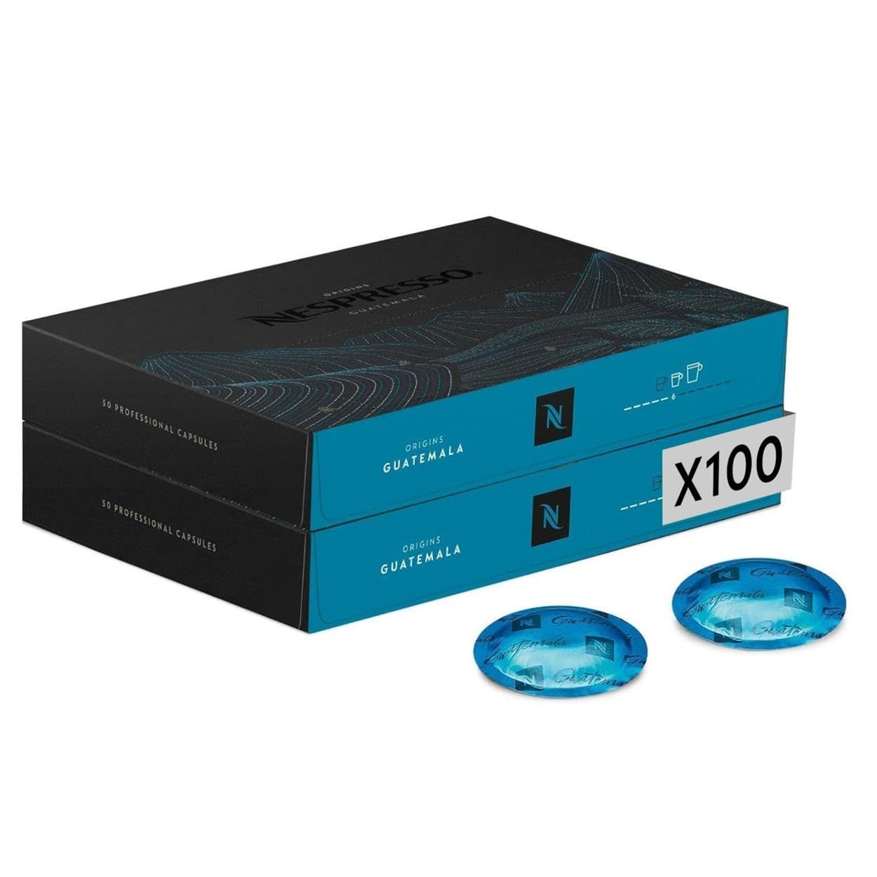 Nespresso Professional - 100 Capsules Guatemala - Intensity 6 - For Espresso &amp; Lungo - (2 boxes of 50)