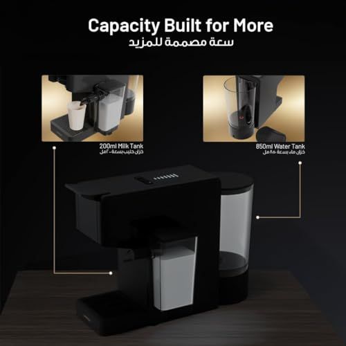 LePresso Crema Pro Black coffee machine with 20 Bar Pump Pressure, 850ml water tank and 200ml milk …