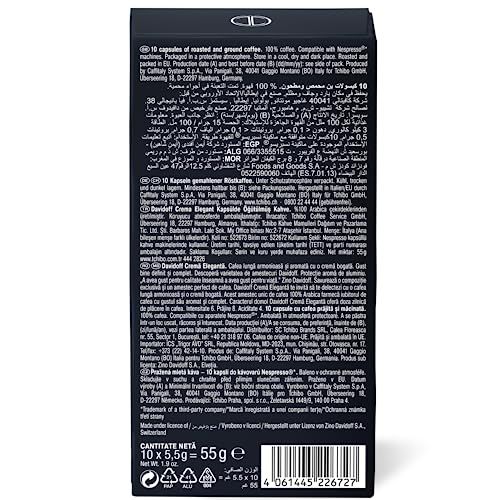 Davidoff Crema Elegant Lungo Nespresso 10 coffee capsules packaging with product details and barcod…