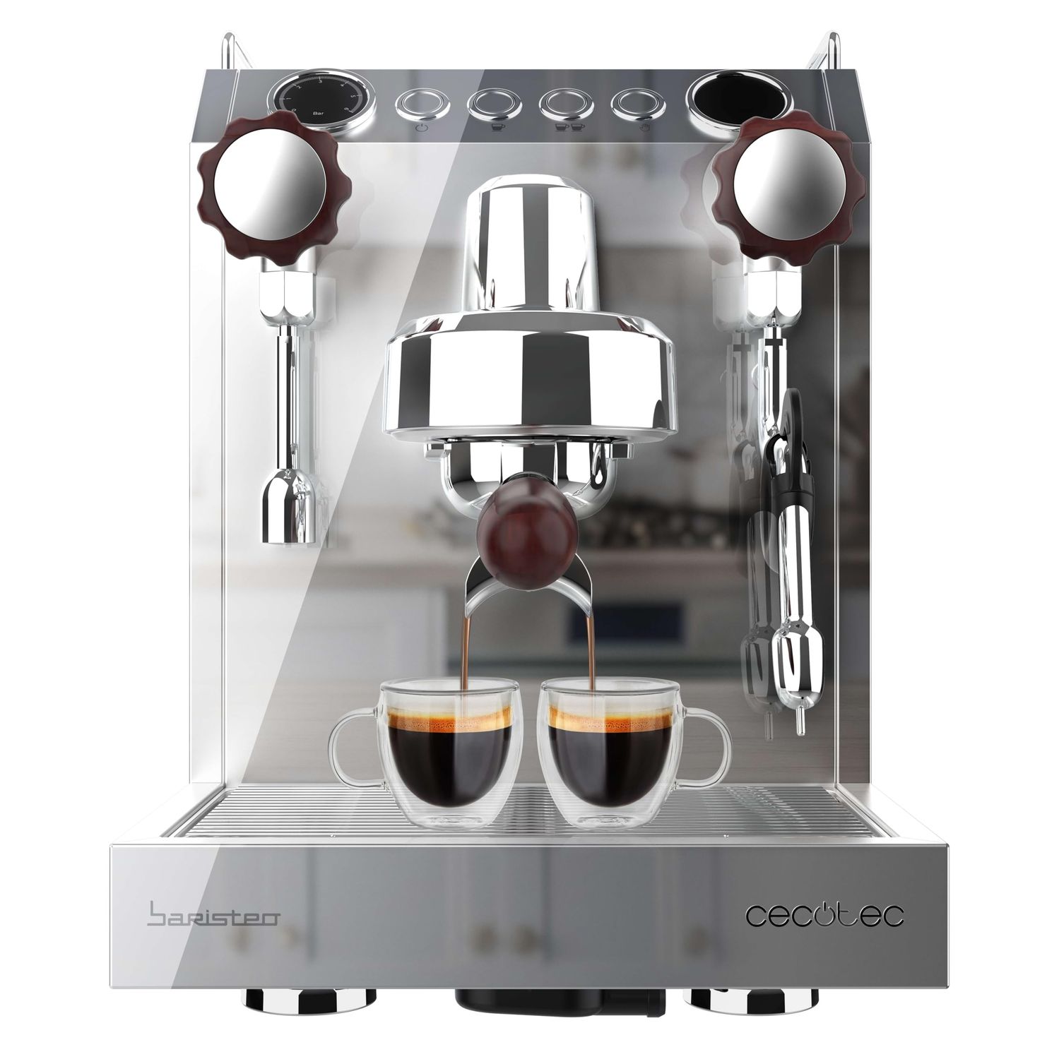 Cecotec Baristeo Classic stainless steel espresso machine with dual heating system, pouring coffee …