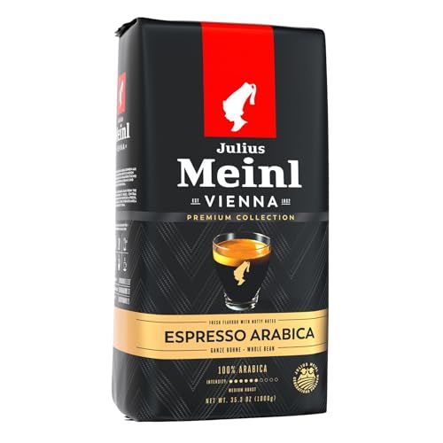 Julius Meinl Espresso Arabica 1kg black bag with red logo and gold accents, featuring whole beans f…