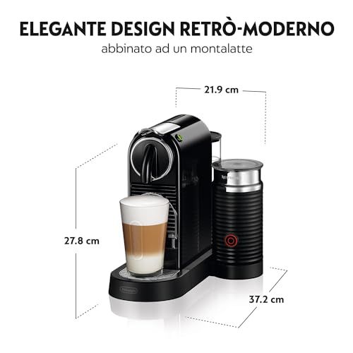 De'Longhi Citiz EN267 Black coffee machine with built-in milk frother, compact design, and sleek bl…