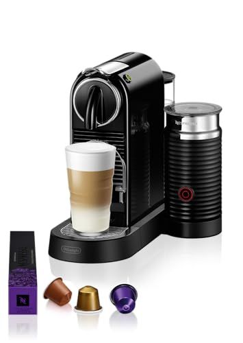 De'Longhi Citiz EN267 Black coffee machine with milk frother, featuring a sleek design, coffee cup,…