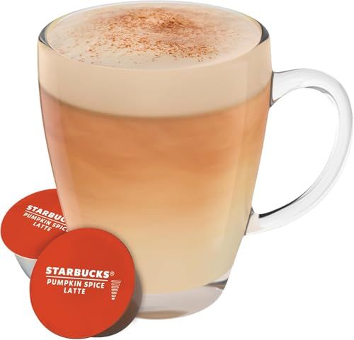 Starbucks Pumpkin Spice Latte by NESCAFÉ Dolce Gusto Coffee Pods x12, dark roast, with a glass mug …