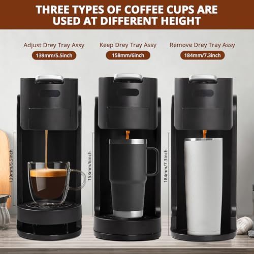 3-in-1 Automatic Capsule Machine Black with adjustable tray for various cup sizes, shown with espre…