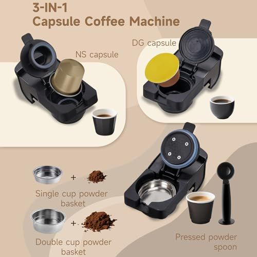 3-in-1 Capsule Machine Smart LED, black coffee maker with capsule and powder options, compatible wi…