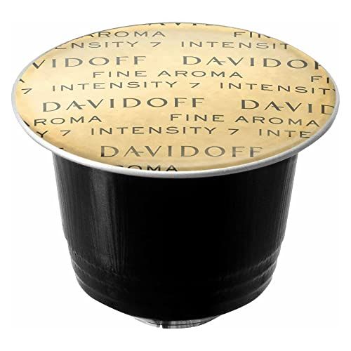 DAVIDOFF Fine Aroma Nespresso 10 coffee capsule, black with gold top, featuring 100% Arabica beans …
