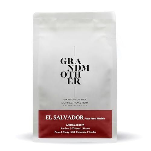 Grandmother Roastery El Salvador Bourbon Honey 250g Specialty Coffee bag, white with red label, fea…