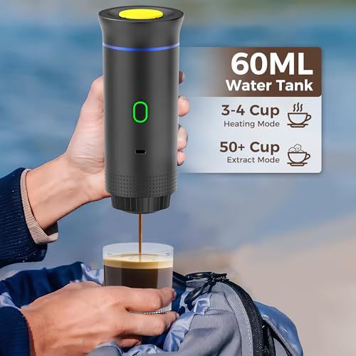 3-in-1 Portable Coffee Machine Black, compact wireless electric coffee maker with 60ML water tank, …