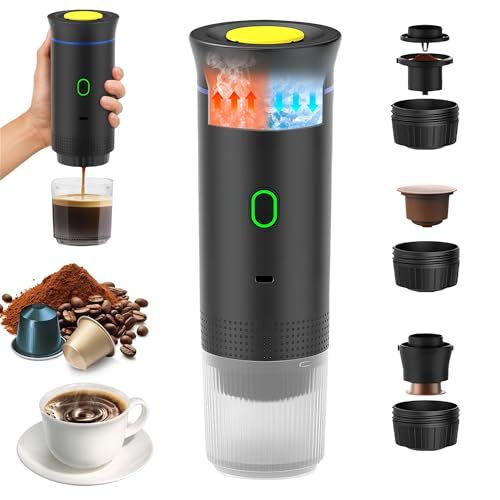 3-in-1 Portable Coffee Machine Black, compact electric coffee maker with detachable parts, green po…
