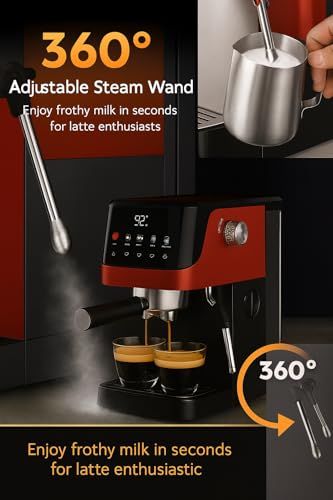 SHINOBI EC201 20 Bar Espresso machine, red and black, with digital display and steam wand, dispensi…