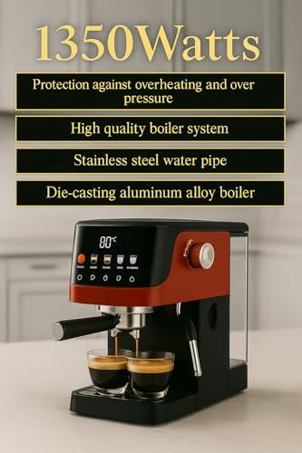 SHINOBI EC201 espresso machine with 20 Bar pump, Thermoblock Fast Heating 1350W, digital display, r…