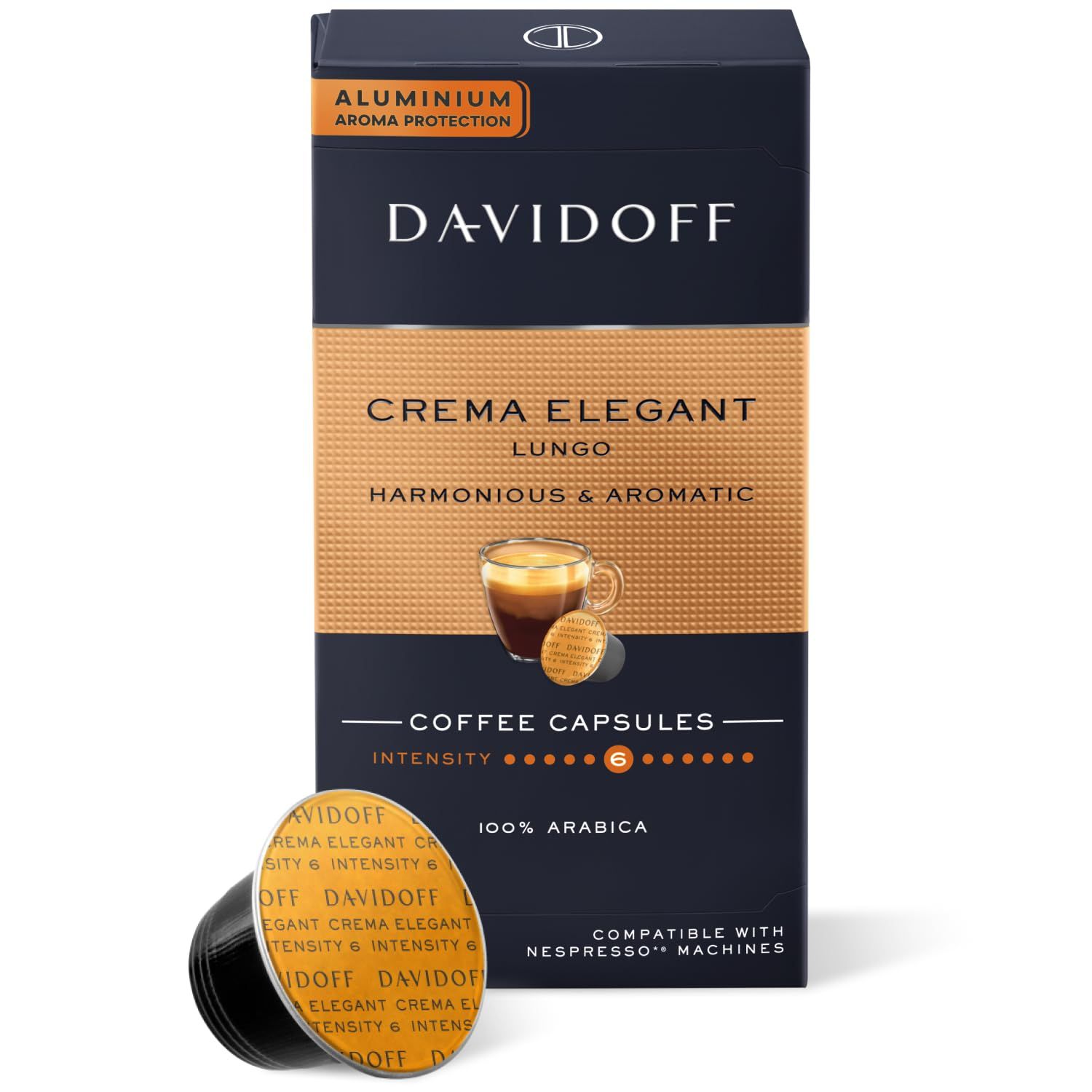 Davidoff Crema Elegant Lungo Nespresso coffee capsules, 10-pack, black and gold box, 100% Arabica, …