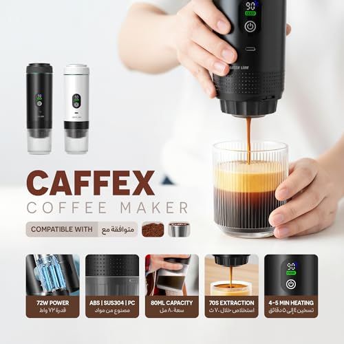 Green Lion Caffex Portable Espresso White coffee maker with 20 bar pump pressure and compact design…