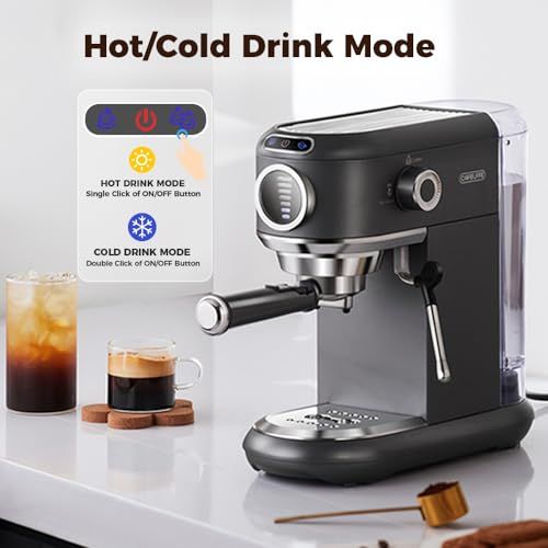 CAFELFFE 4-in-1 Espresso Grey coffee machine with milk frother and display, on white countertop wit…