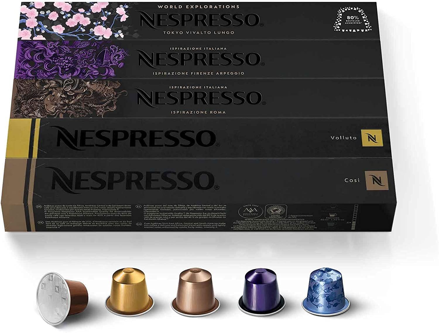 Nespresso OriginalLine Espresso Capsules, Variety Pack, VOLLUTO, ROMA, COSI, VIVALTO LUNGO, ARPEGGIO