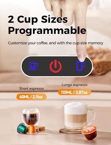 CAFELFFE 3-in-1 Capsule Machine with buttons for short espresso and lungo espresso, displaying cup …