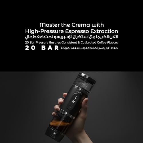 LePresso 4-in-1 Portable Espresso machine in black color, compatible with Capsule and ground coffee…