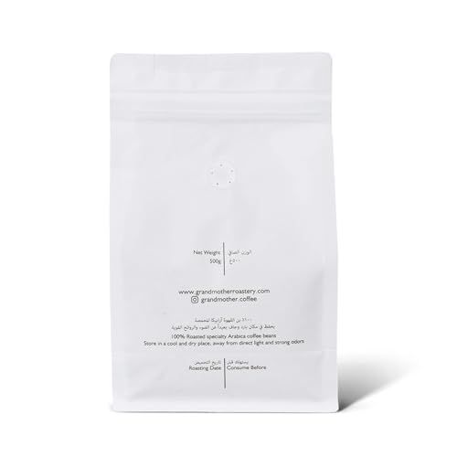Grandmother Roastery coffee bag, 250g, white packaging, Grandmother Coffee Roastery branding, singl…