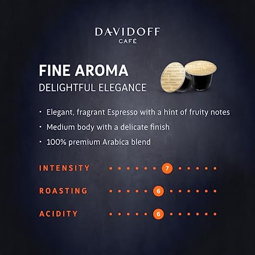 DAVIDOFF Fine Aroma Nespresso 10 coffee capsules with wooden tops and black bottoms on dark backgro…