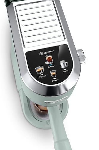 De'Longhi Dedica Duo EC890 Green coffee machine with silver accents and control panel.
