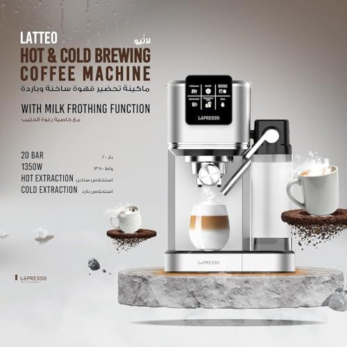 LePresso Espresso Built-In Frother 20 Bar, stainless steel coffee machine with touch controls, Hot …