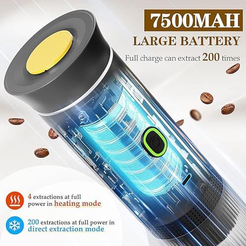 Black 3-in-1 Portable Capsule Machine, cylindrical design with gray top, green button, and blue lig…