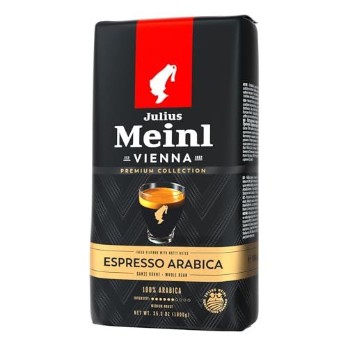 Julius Meinl Espresso Arabica 1kg black coffee bag with gold accents and white logo, showcasing pre…