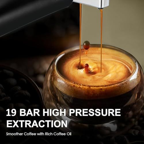 Kouch KEC1984 gold espresso machine with 19 bar high pressure extraction, rich espresso pouring int…