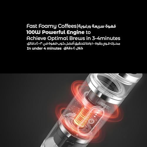 LePresso 4-in-1 Portable Espresso Blue with transparent body showcasing internal heating element an…