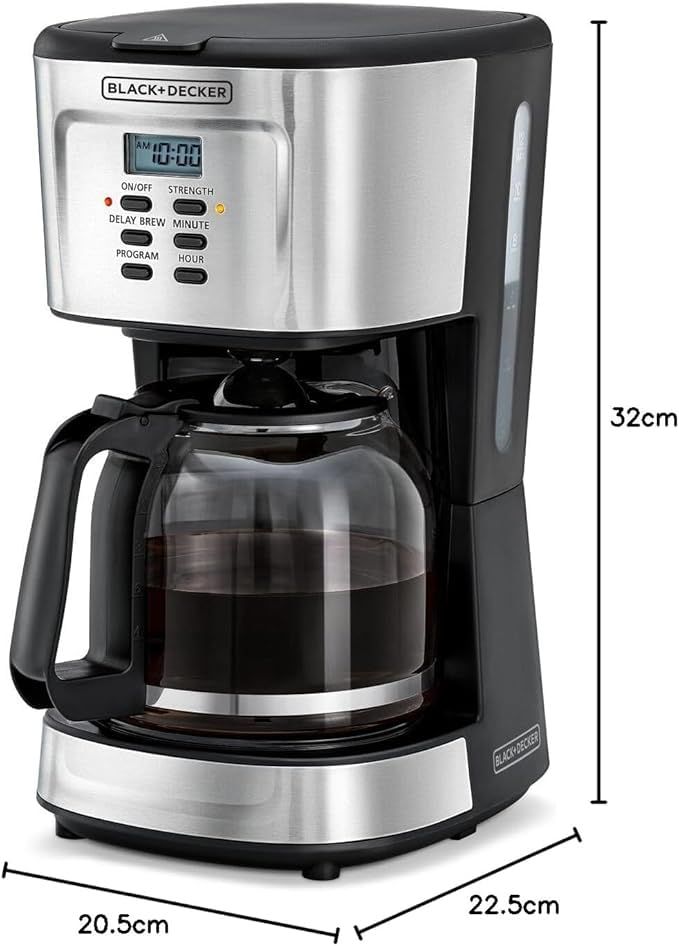 BLACK+DECKER DCM85-B5 12-Cup Programmable Coffee Maker | 900W, Glass Carafe, LCD Display, Auto Shut-Off