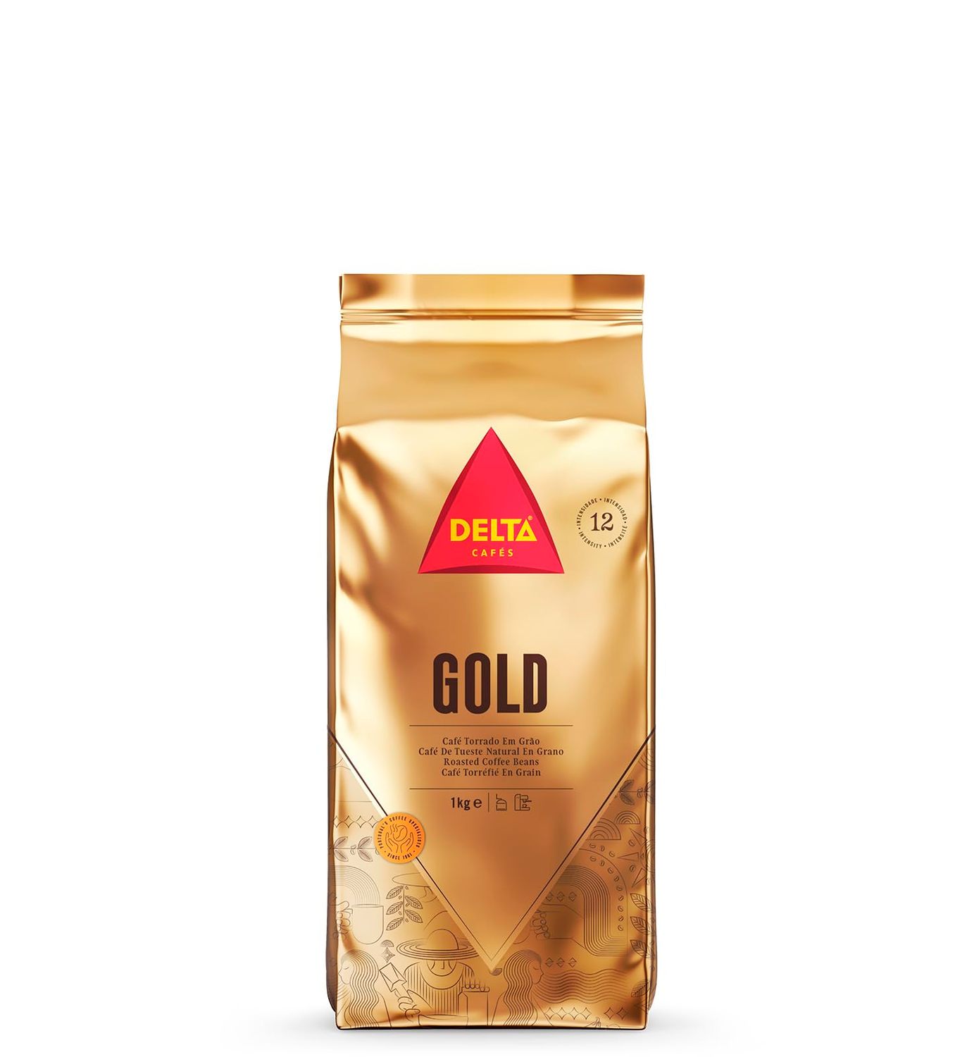 Delta Cafés Gold Whole Bean Coffee 1kg/35.2 oz – Arabica Blend, Intensity 12, Naturally Roasted Esp…