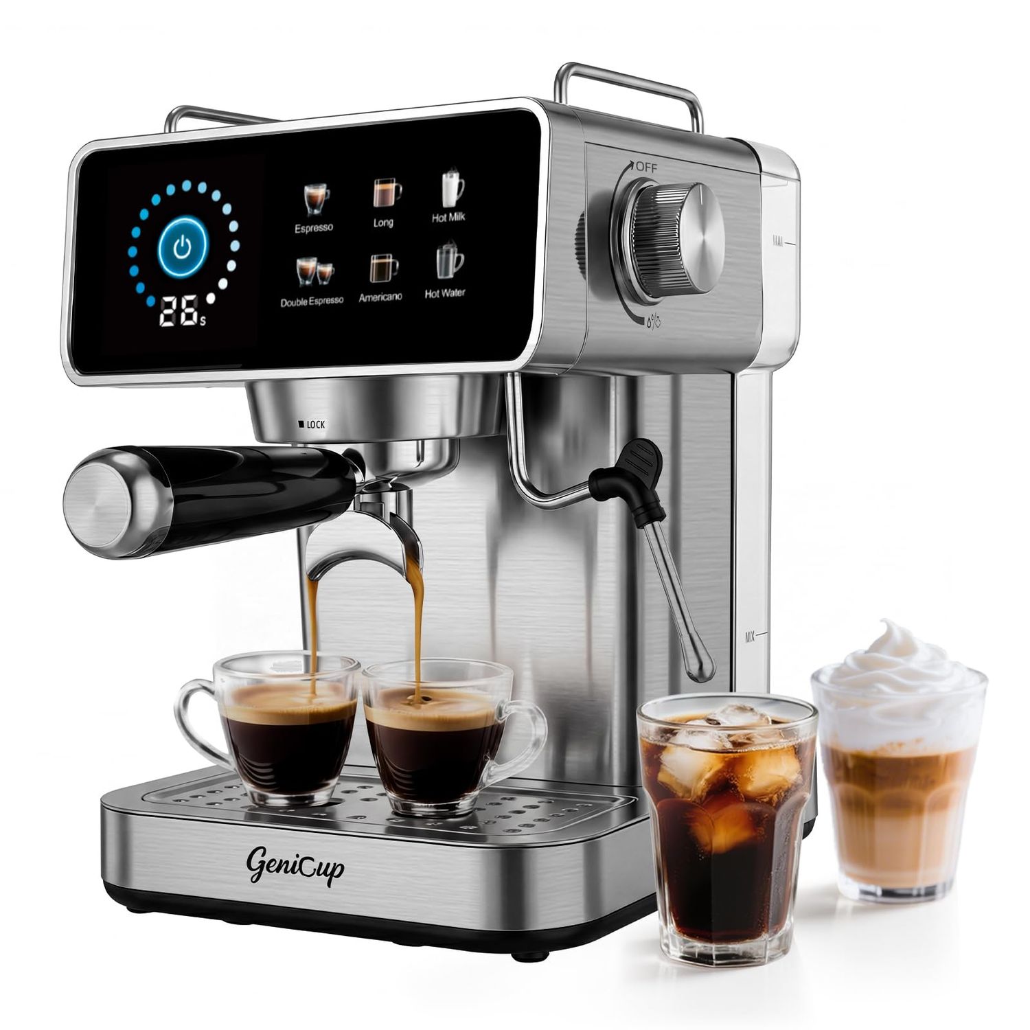 Touchscreen Espresso Machines with Timer 20 Bar Expresso Coffee Machines Professional Stainless Ste…