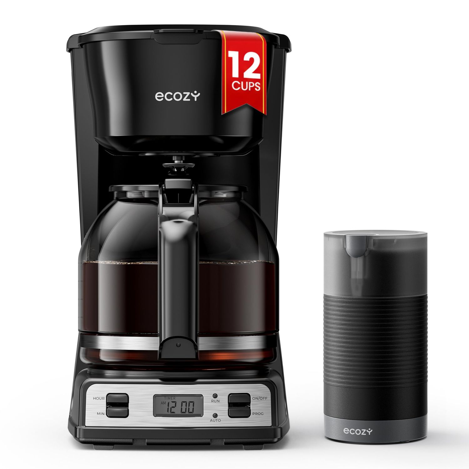 ecozy 12-Cup Drip Coffee Maker with Electric Coffee Grinder Combos, Programmable Coffee Machine wit…