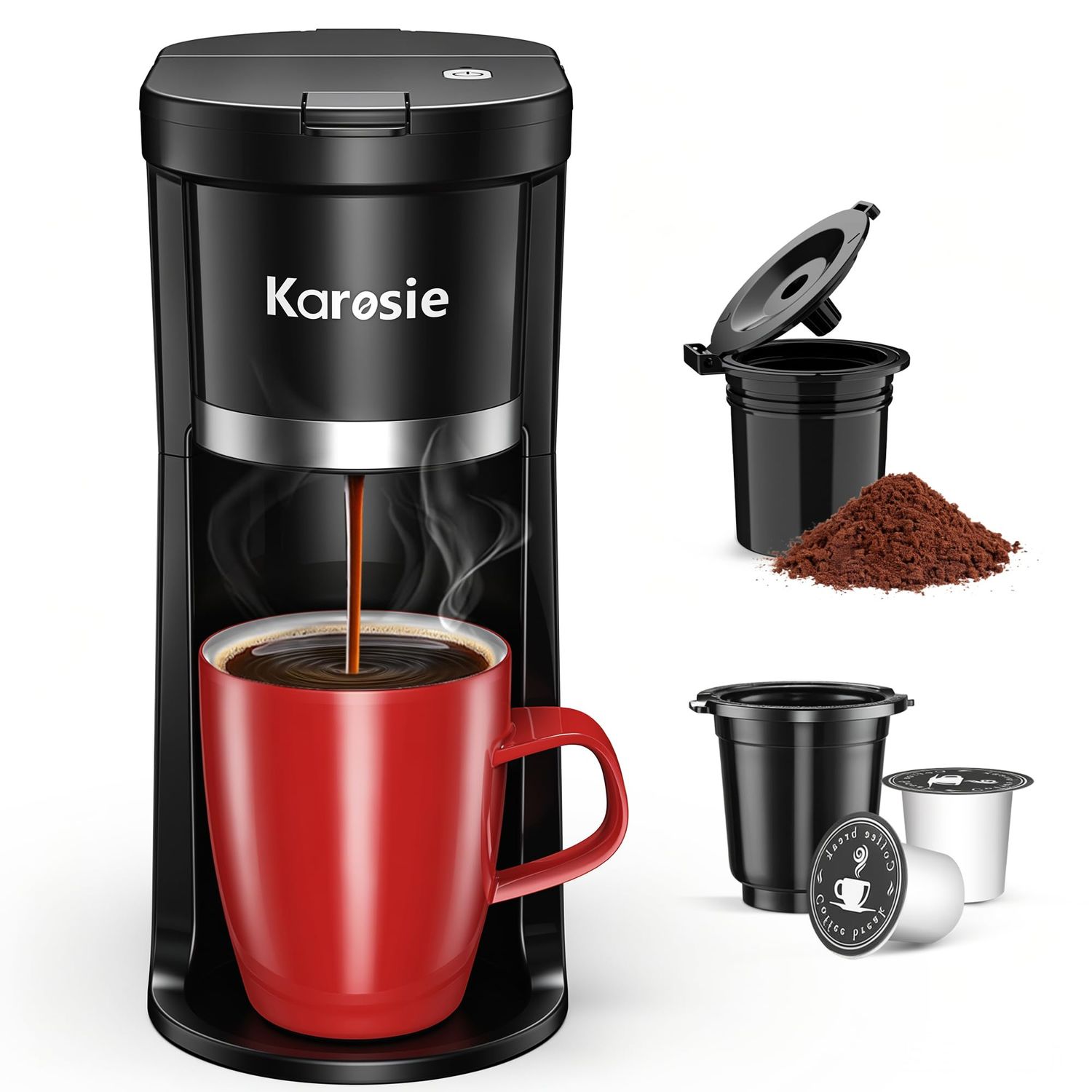 Small Single Serve Coffee Maker, Fast Brew for K-Cup &amp; Ground Coffee, 6-12 Oz Brew Sizes, One-Butto…