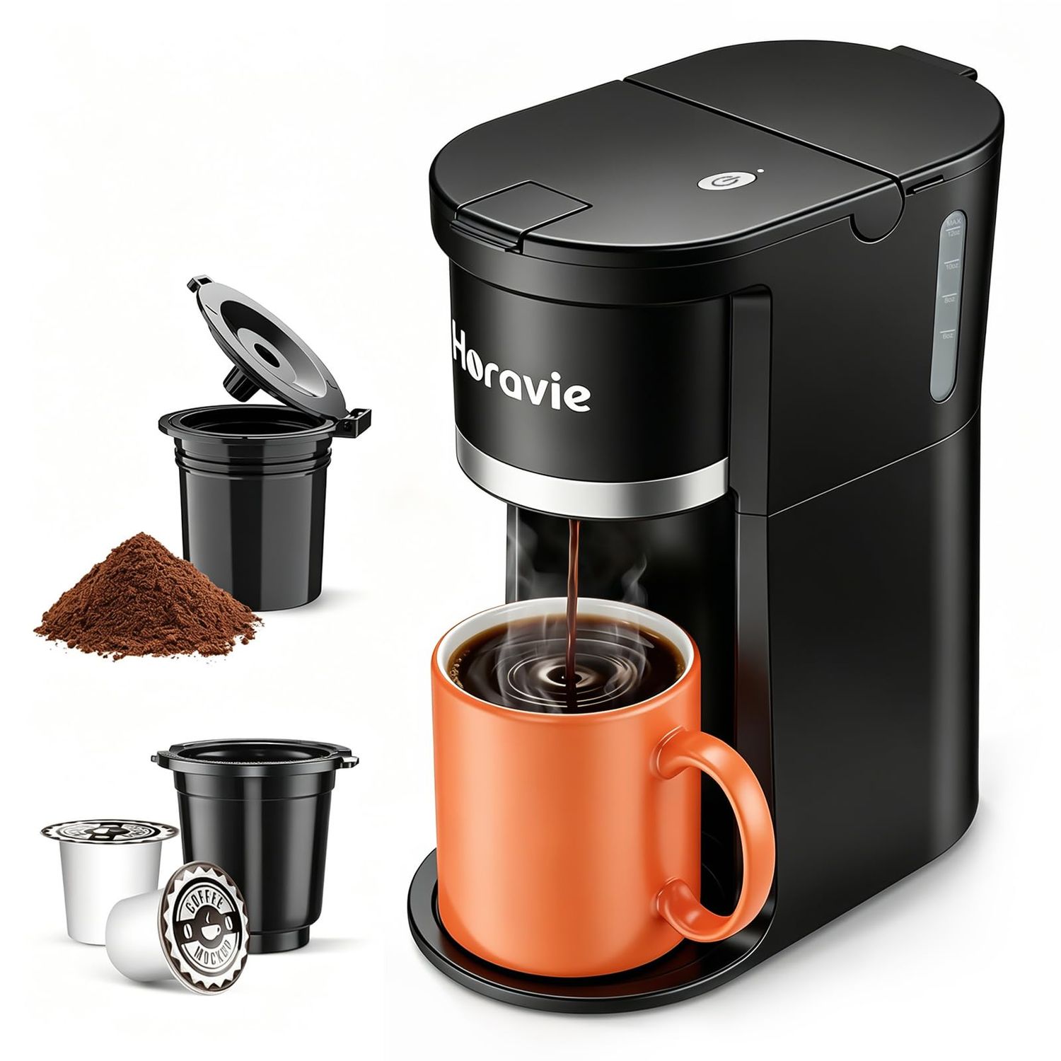 Horavie Small Single Serve Coffee Maker, Fast Brew One Cup Coffee Machine for K Cup and Grounds, 6 …