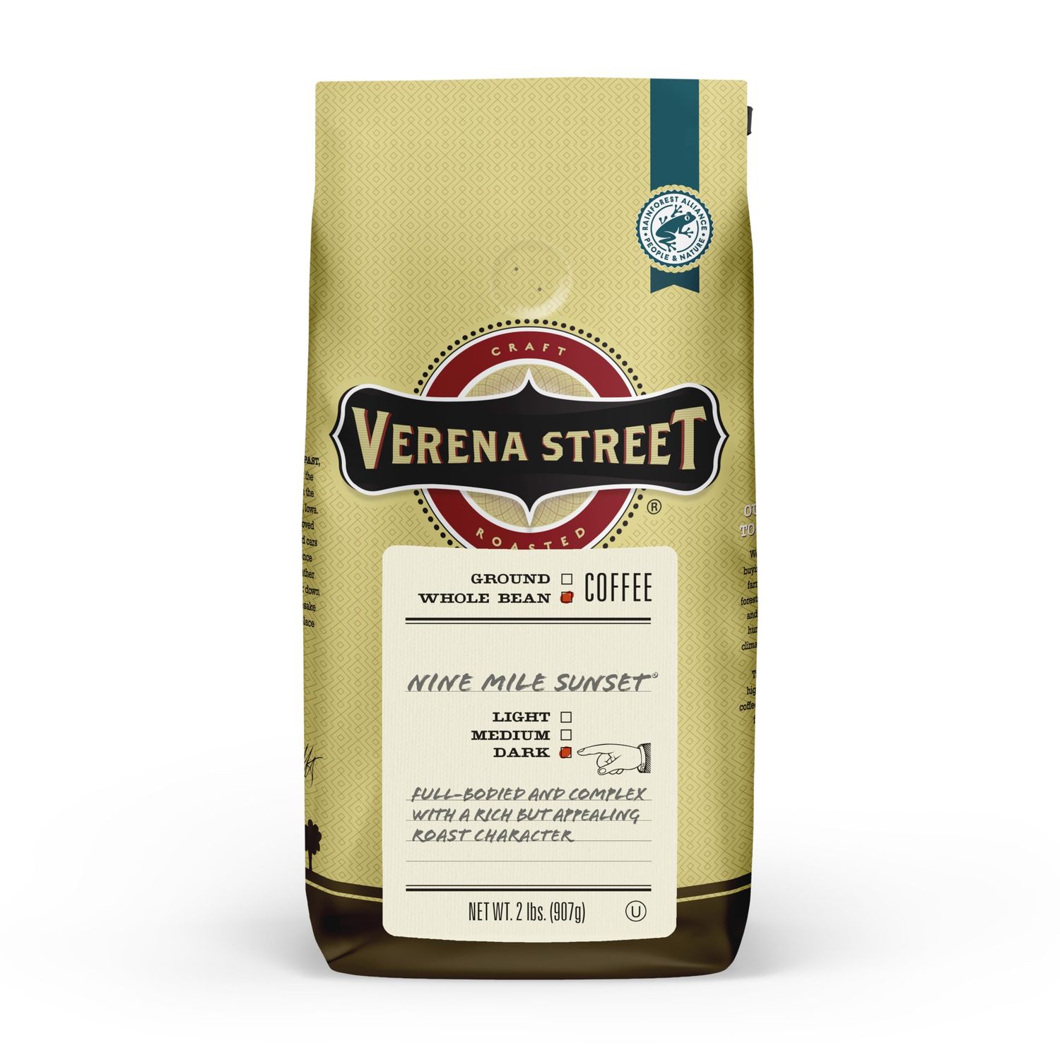 Verena Street 2 Pound Whole Bean Coffee, Dark Roast, Nine Mile Sunset, Rainforest Alliance Certifie…