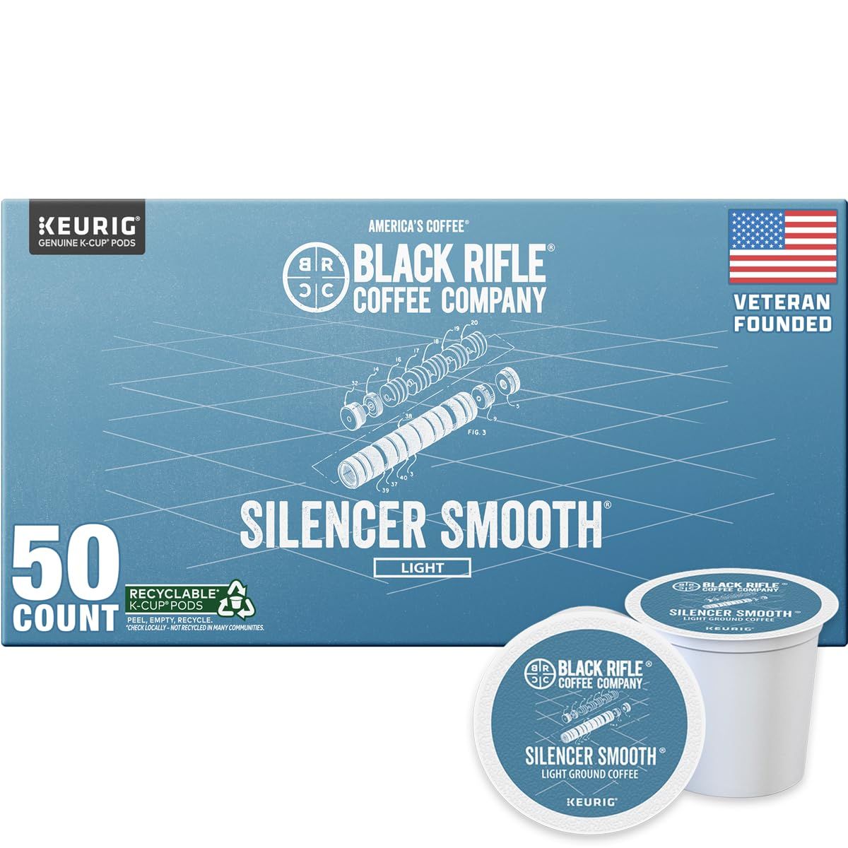 Black Rifle Coffee Company Silencer Smooth, 32 Count, Light Roast K Cups - Single Serve K Cups Coff…