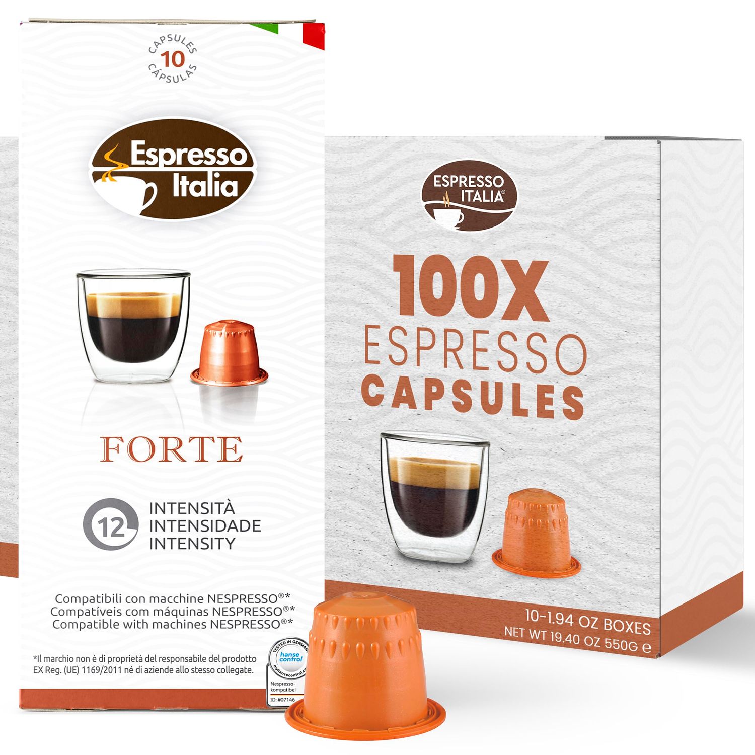 Espresso Italia 100 FORTE Pods Intensity 12 compatible with Nespresso Original Line Machines, Bold …