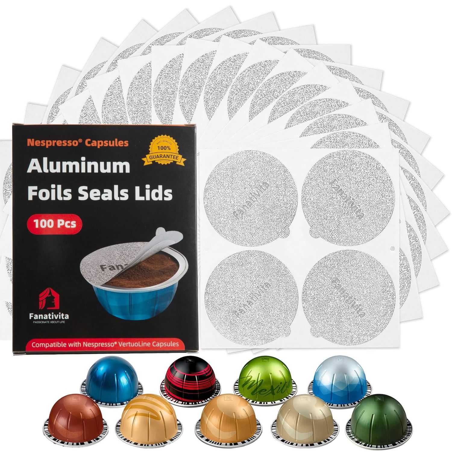 Fanativita Universal Aluminum Foil Seal Lids for Nespresso Pods Vertuo, Compatible with Nespresso V…