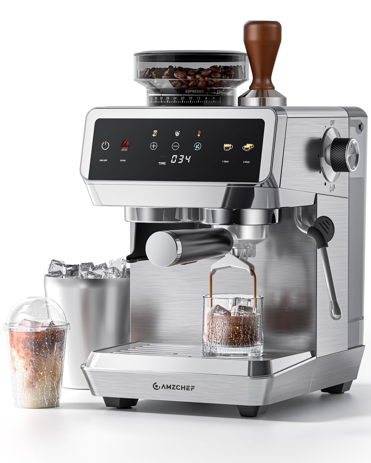 AMZCHEF Espresso Machine With Grinder, 190℉-201℉ Temp Control Coffee machine with 44 Grind Setting,…