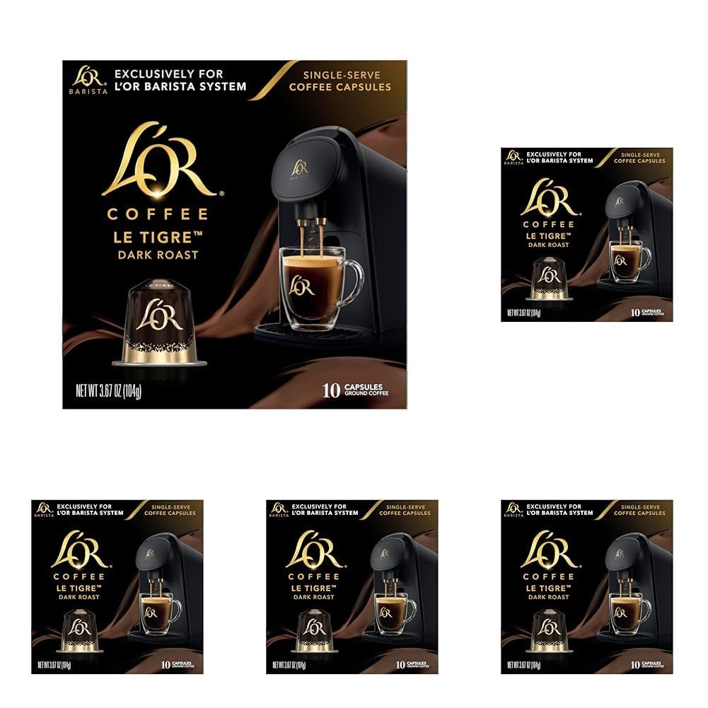 L'OR Coffee Pods, 50 Count Le Tigre Dark Roast Blend, Single-Serve Aluminum Coffee Capsules Compati…