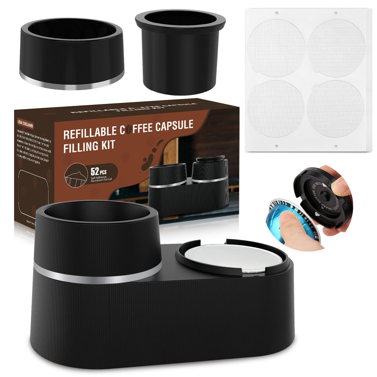 Pro Mael Reusable Pods Kit for Nespresso Vertuo, Refillable Coffee Pods with 52 Pcs Aluminum Foil L…