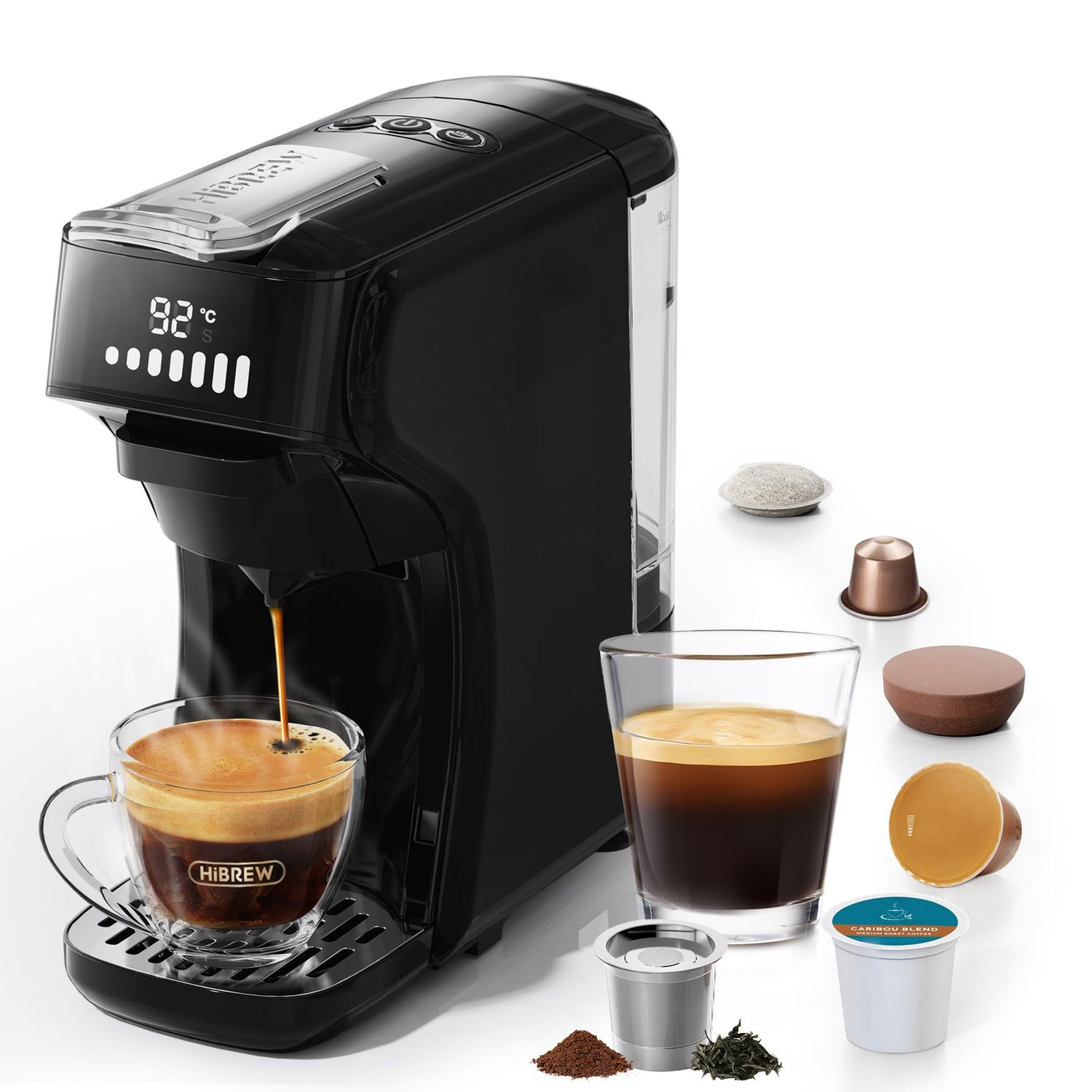 HIBREW H1B 6-in-1 Single Serve Pod Coffee Maker, 20 Bar Espresso Machine Compatible with Kcup*/Ns*/…