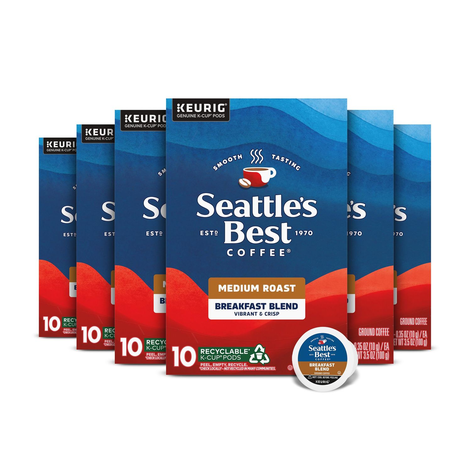 Seattle’s Best Coffee, Medium Roast K-Cup Coffee Pods, Breakfast Blend, 100% Arabica, 6 Boxes (60 P…