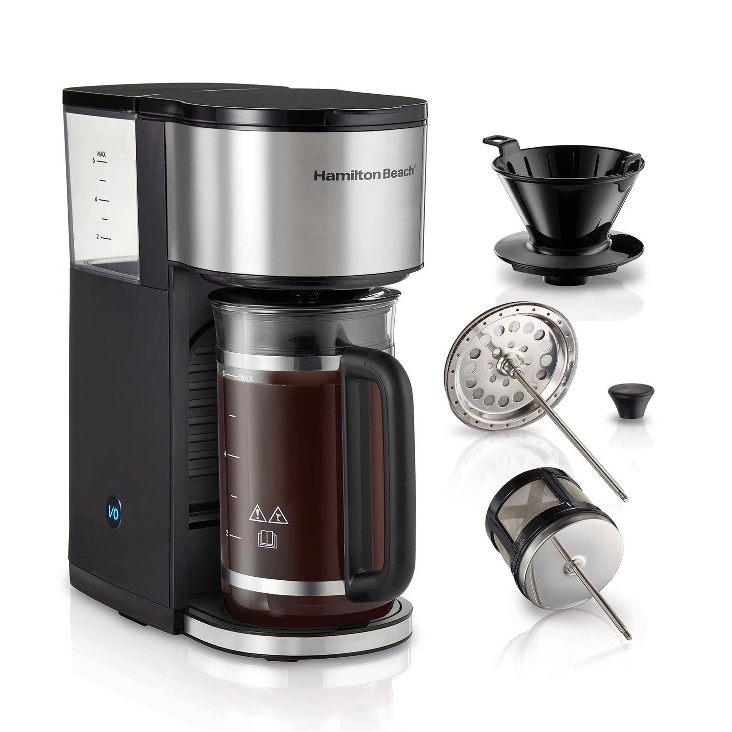 Hamilton Beach Home Barista 7-in-1 Small Coffee Maker with Seven Ways to Brew, 6 Cup Carafe, Drip, …