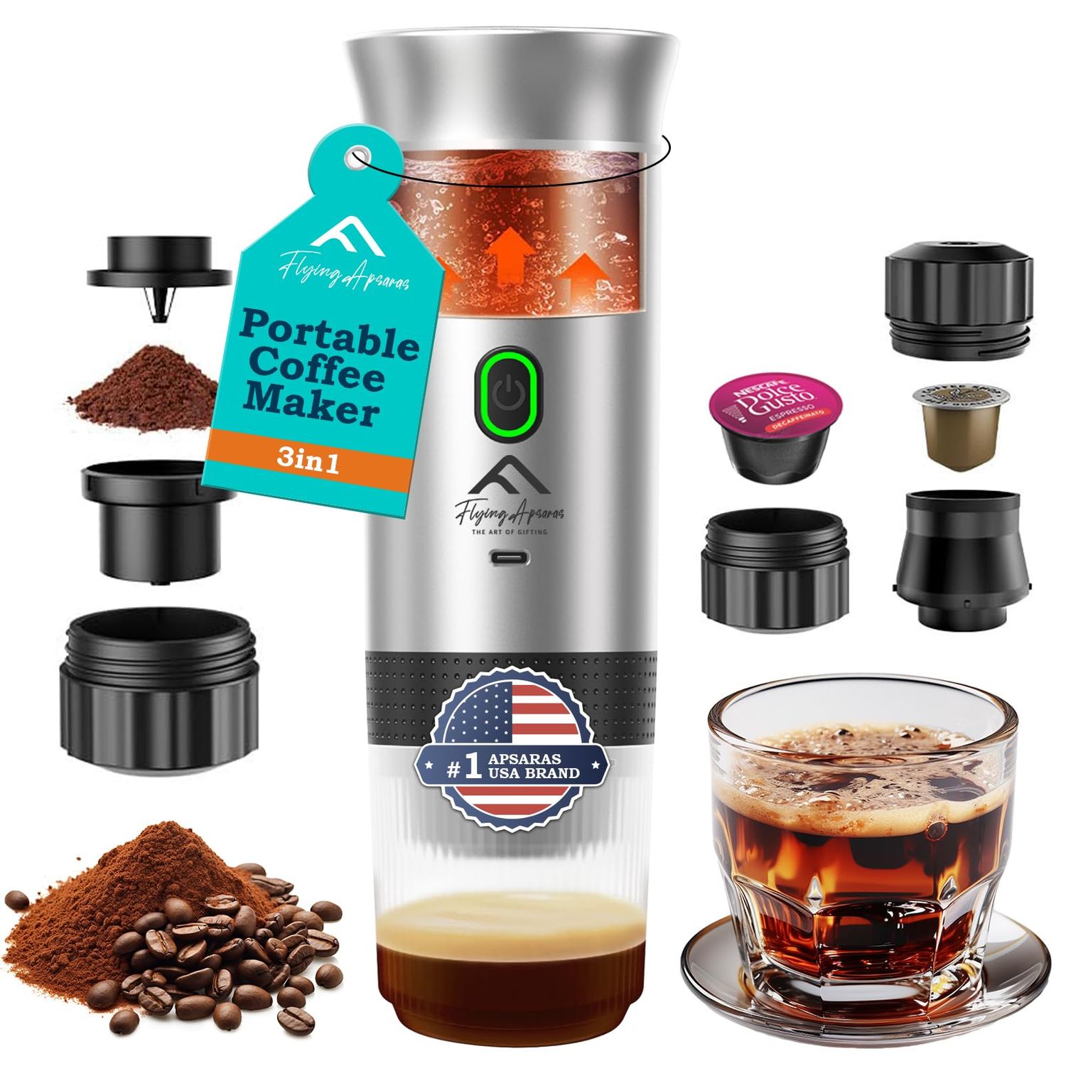 APSARAS USA Portable Coffee Maker, Portable Espresso Maker, 20 bar Mini Espresso Machine, 3in1 Elec…