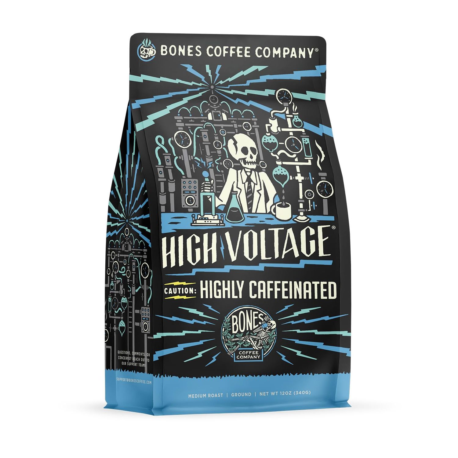 Bones Coffee Company High Voltage, Highly Caffeinated Unflavored Coffee, Medium Roast Low Acid Arab…